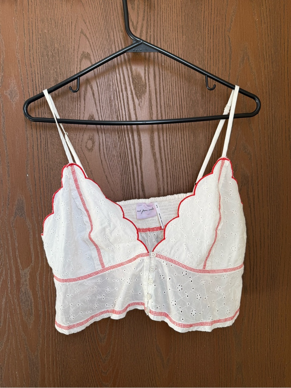Urban Outfitters White Eyelet Bralette with Red Trim